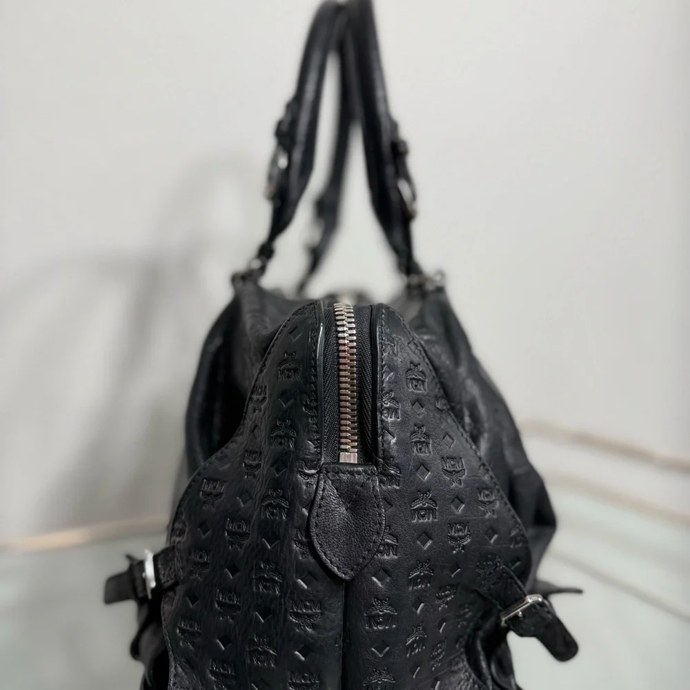 MCM Black Leather Satchel with Silver Accents - Picture 11 of 15